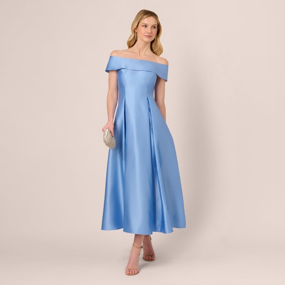 NWT Adrianna Papell Off Shoulder Mikado Fit And Flare Midi Dress - size 6 - Picture 1 of 7